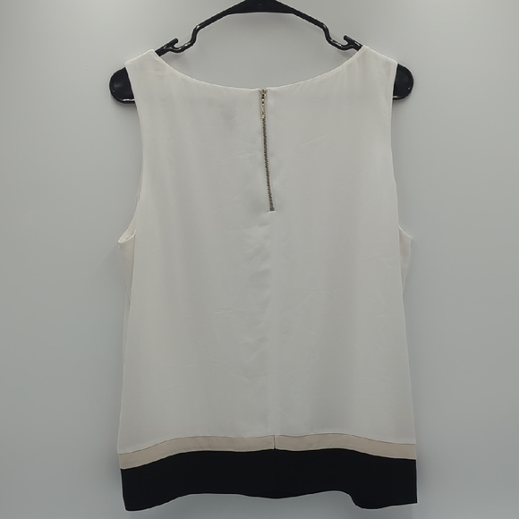 WHBM White Contrast Trim Sleeveless Blouse Large White Black Lined Zipper Casual - Picture 6 of 12